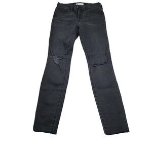 Madewell 9" Mid High Rise Skinny Jeans Ripped Distressed Size 25 Black Sea H2230